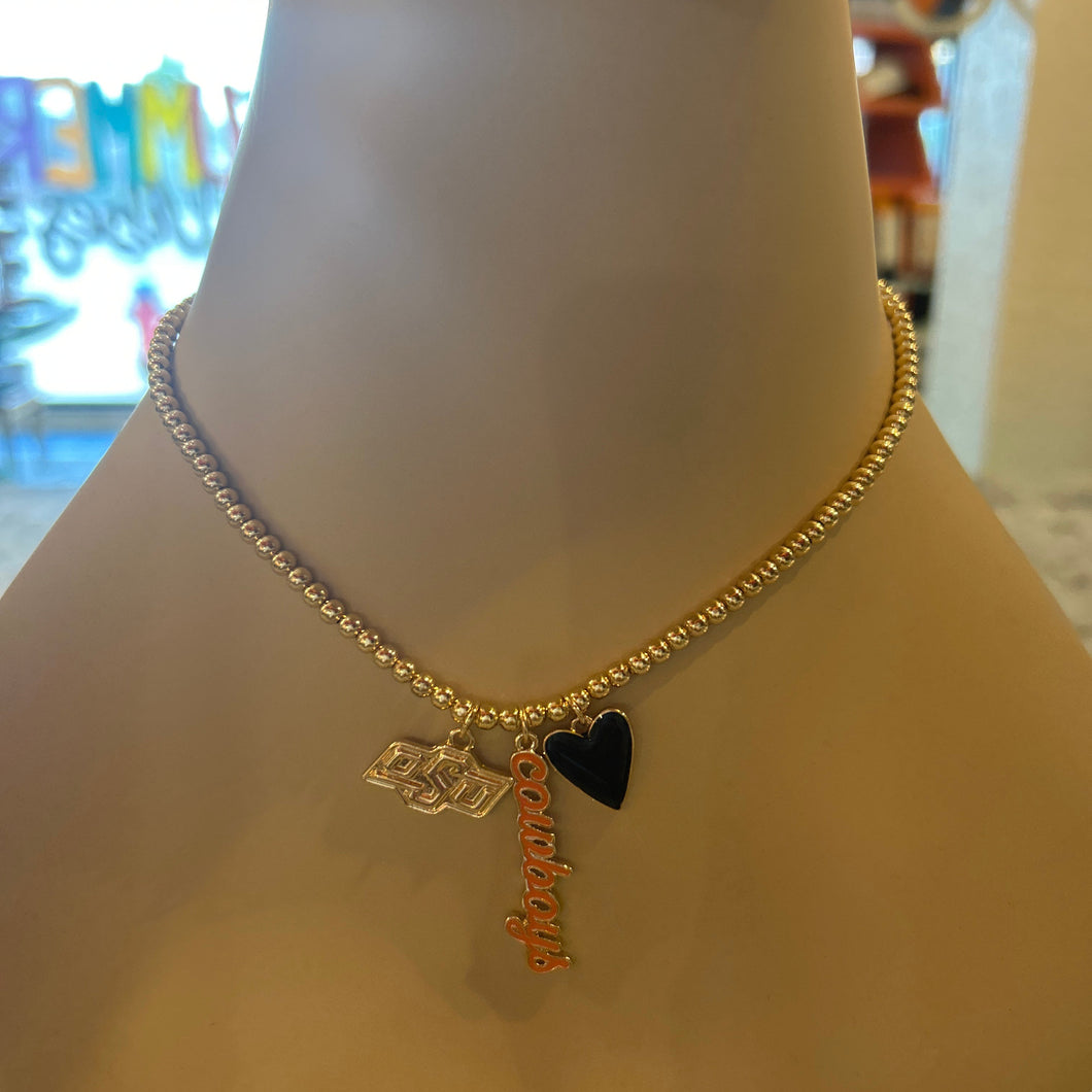 Oklahoma State Ball Bead Charm Necklace