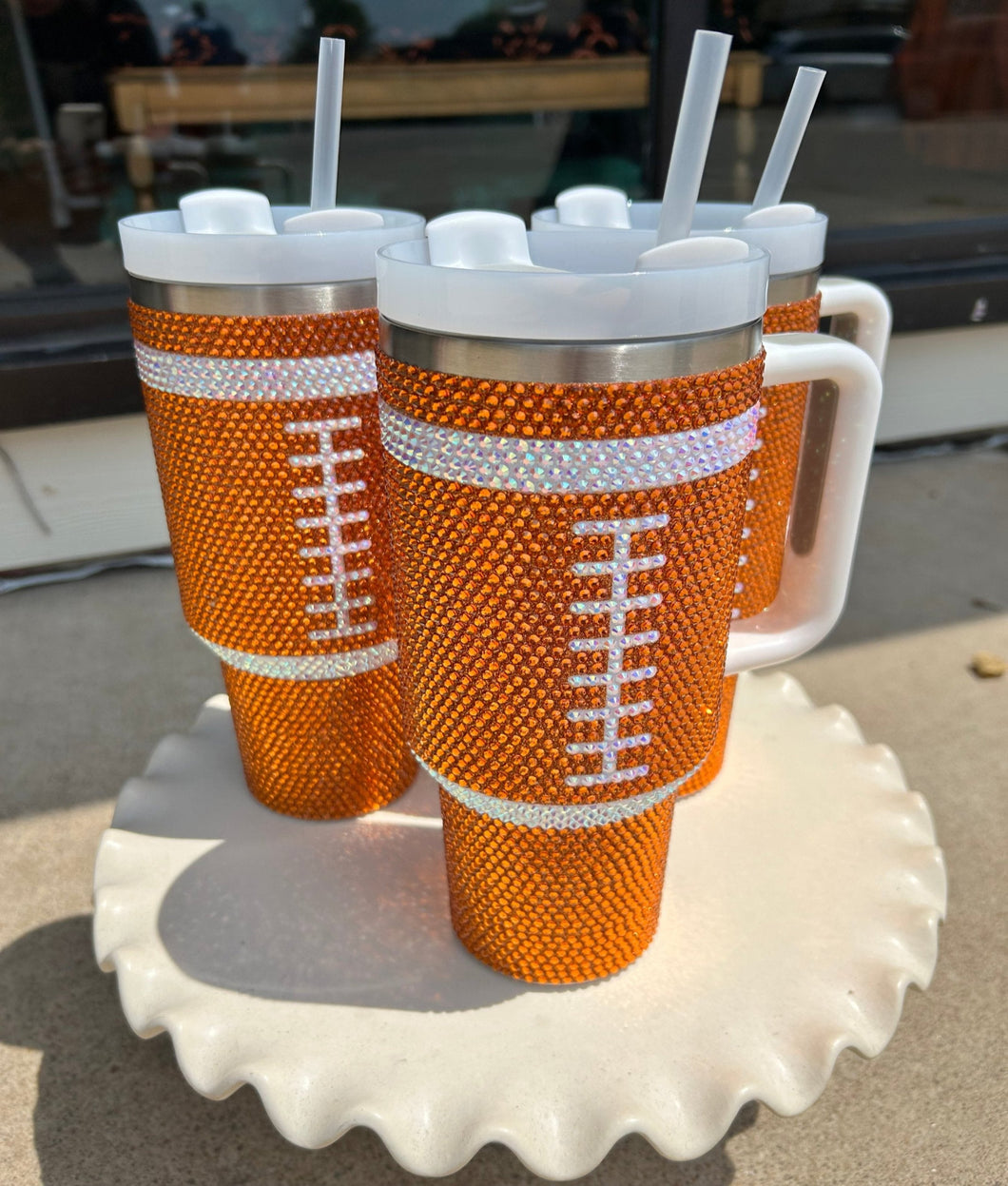 Rhinestone Football Tumbler