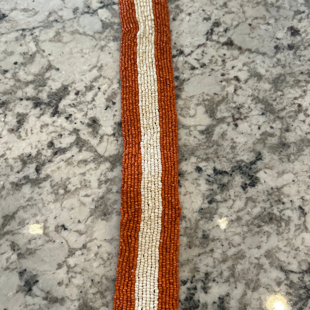 Orange and White Stripped Beaded Purse Strap