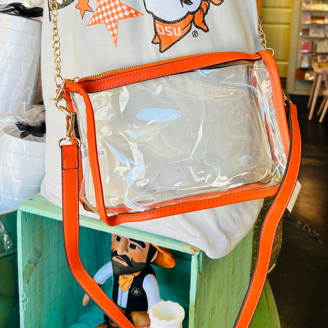 Orange Rectangle Cross-body Bag with Gold Chain